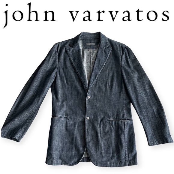 John Varvatos Blue Denim Chambray Blazer Jacket Sport Coat Made in Italy Size 50 - Picture 16 of 16